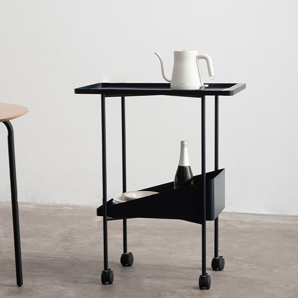 Modern Black Metal Bar Cart 2-tier Trolley on Wheels in US