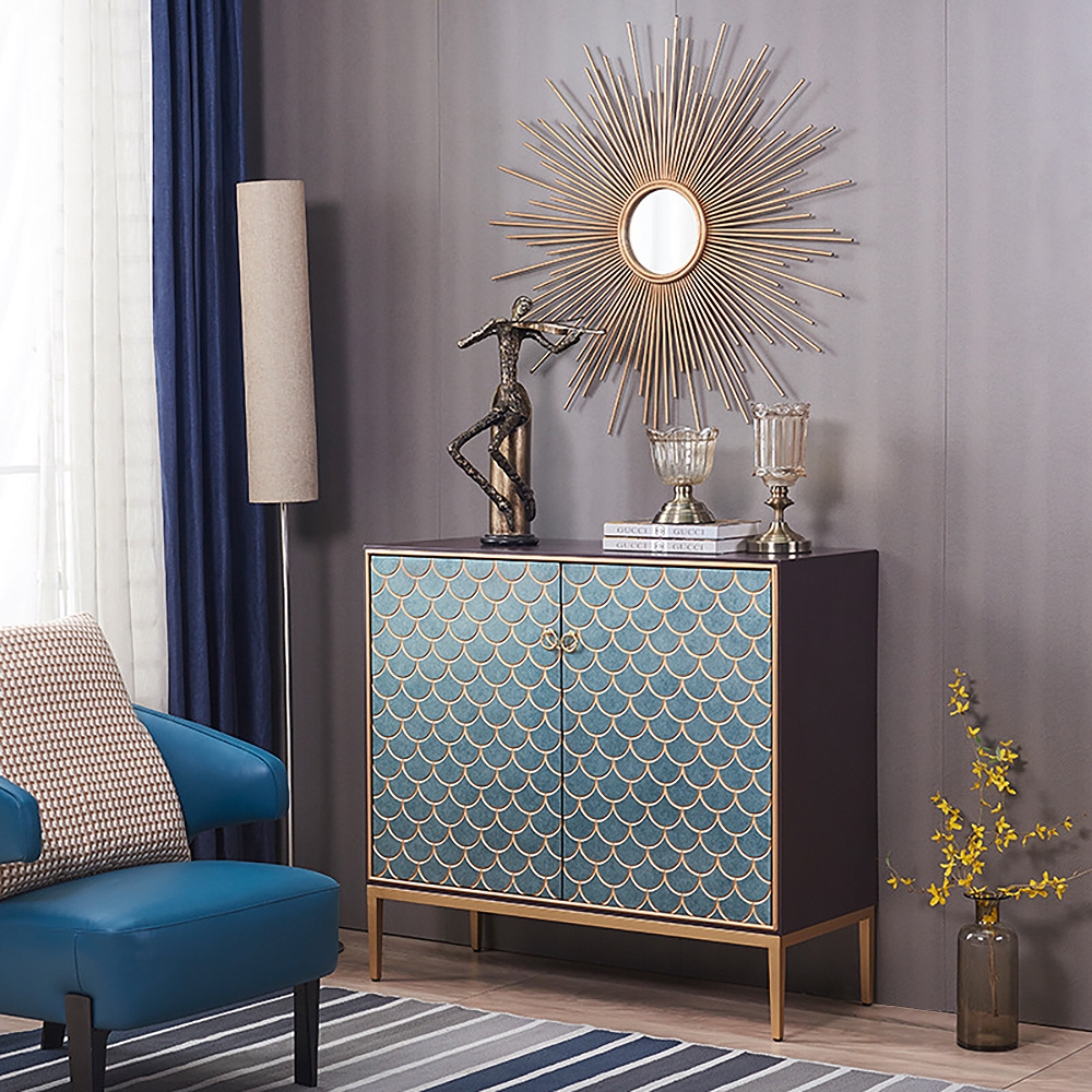 Modern Cabinet Scale Patterned Sideboard Buffet with Doors & Shelves in Small