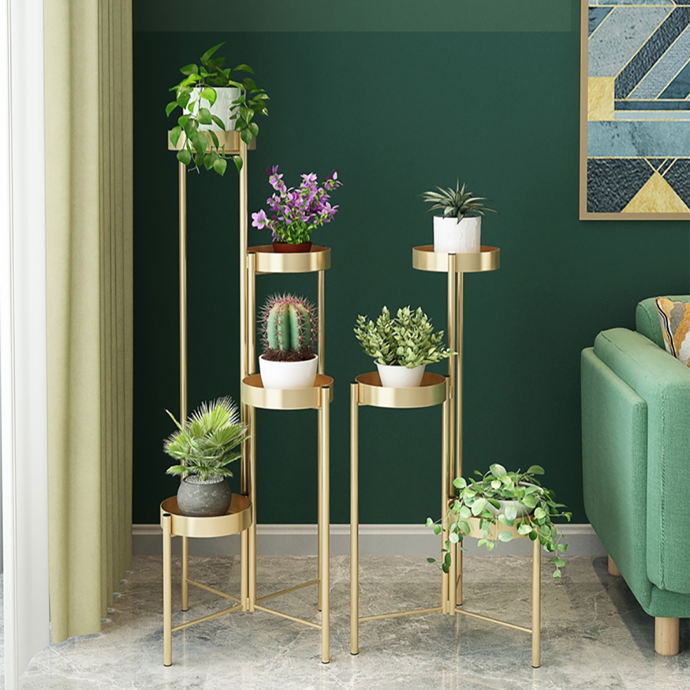 Luxury Contemporary Standing Plant Stand in Gold-large in US