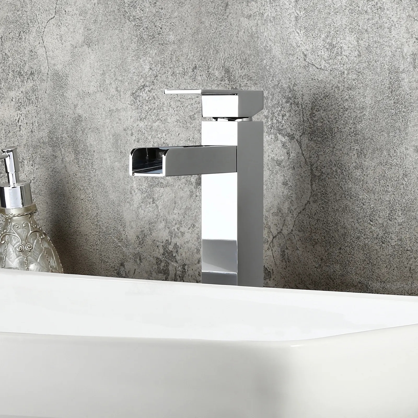 Chrome Single Handle Waterfall Bathroom Vessel Sink Faucet Solid Brass Modern