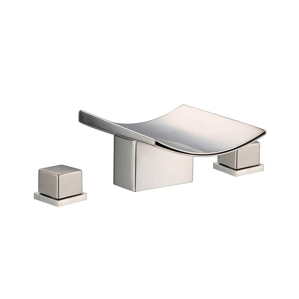 Grop Brushed Nickel Waterfall Widespread Bathroom Sink Faucet Double Handle