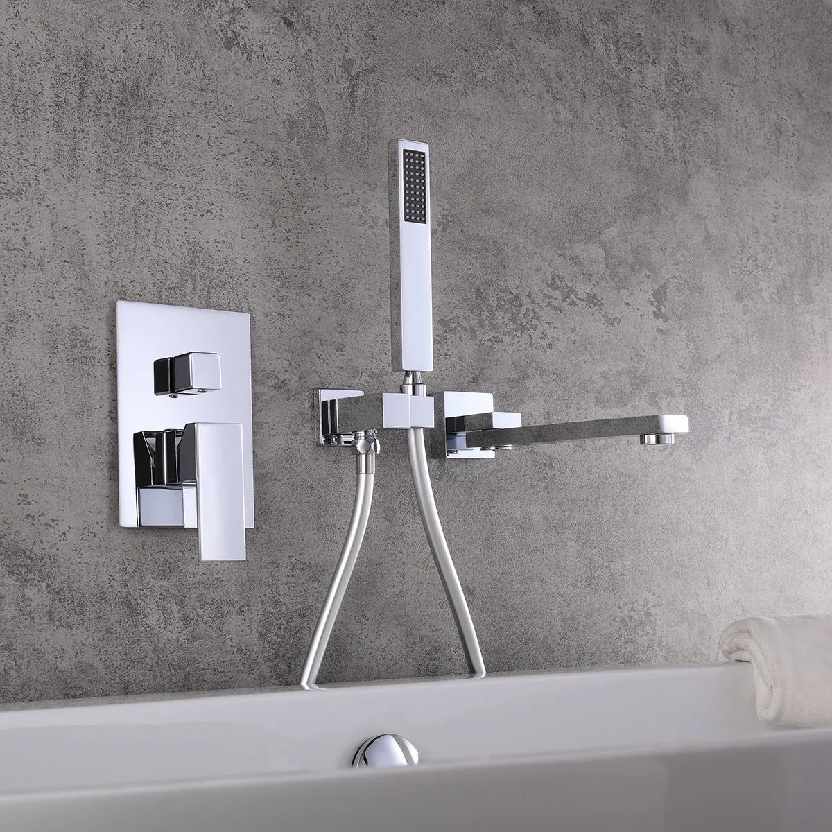 Ultramodern Chrome Wall Mounted Swirling Tub Filler Faucet with Hand Shower