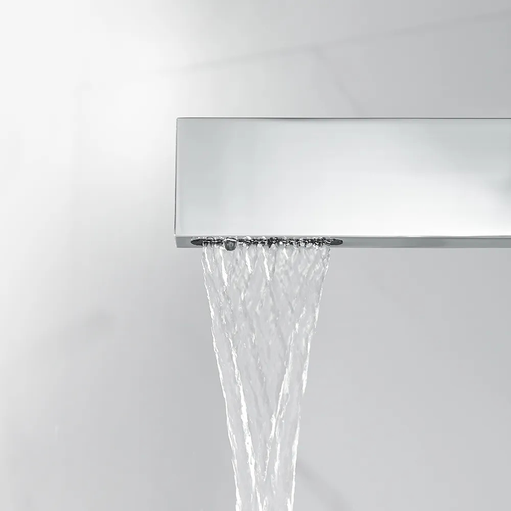 Chrome Ultra-Thin Single Handle Waterfall Bathroom Vessel Sink Faucet Solid Brass 1-Hole