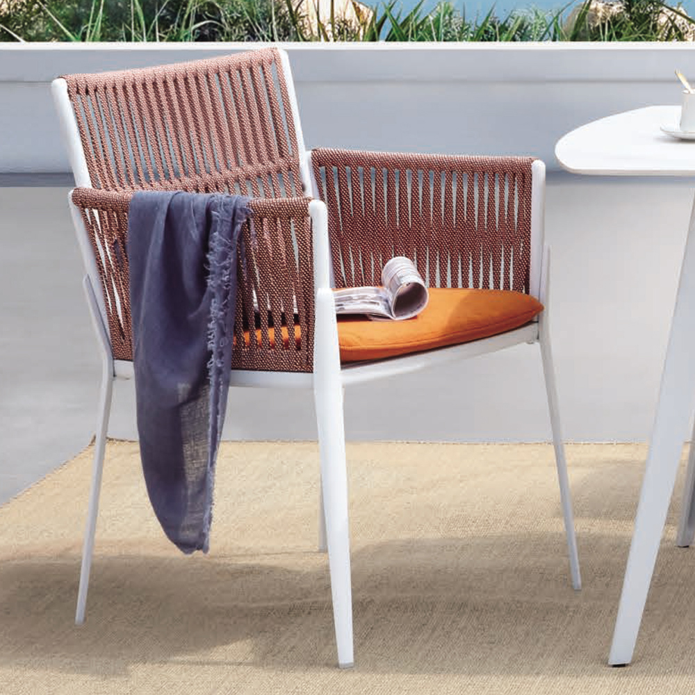 Orange Rope Woven Outdoor Armchair With White Aluminum Frame in US