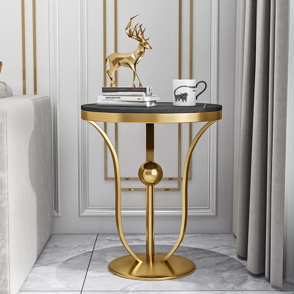 17.7" Black Round End Table Modern Side Table With Stream-lined Metal Pedestal in US