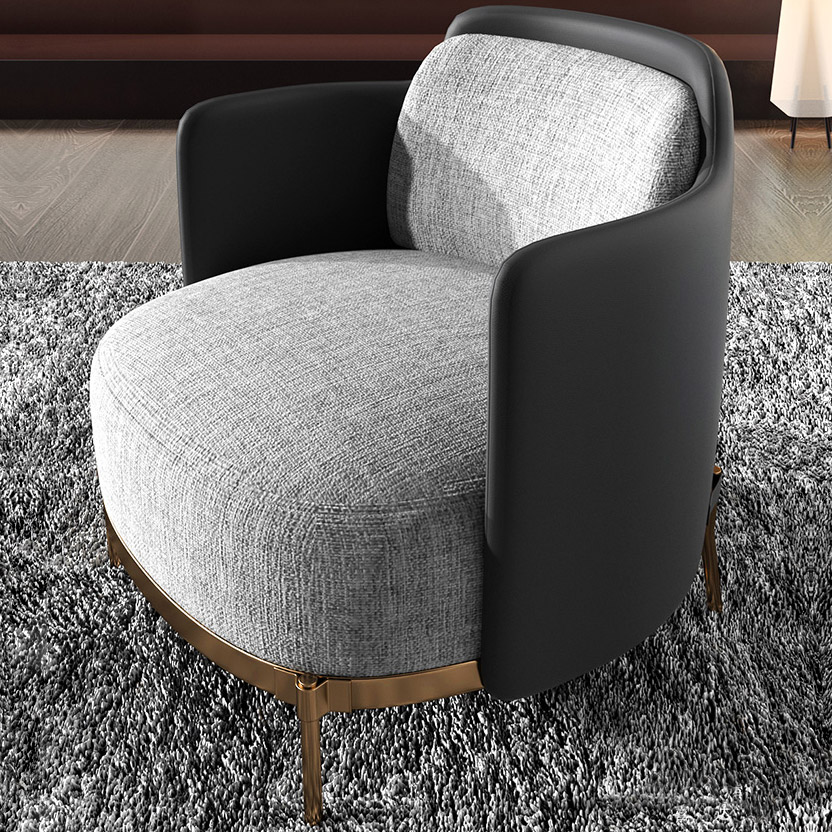 Silla decorativa moderna negra y gris con tapicería de lino para sala de estar