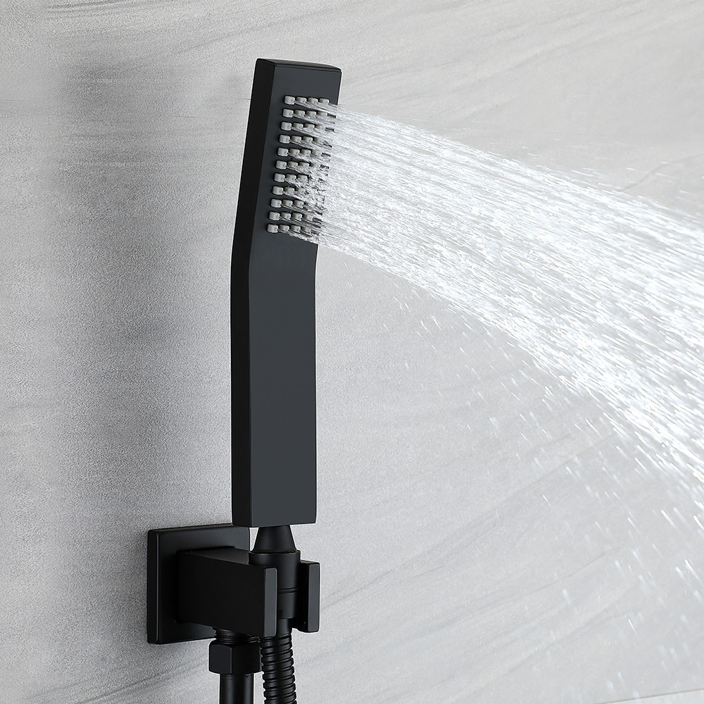 Moda 10" Wall-Mounted Square Rain Shower System with Waterfall Tub Spout in Matte Black