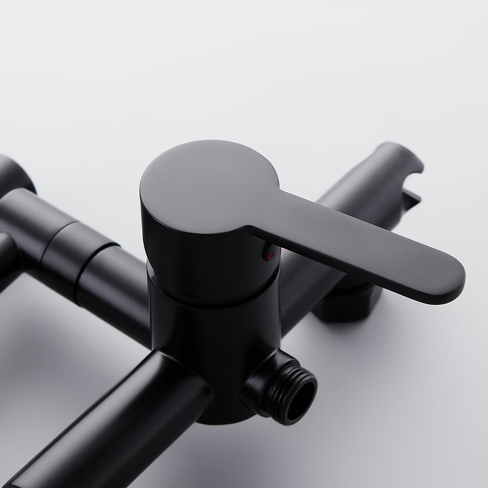 Grifo de cocina moderno retráctil para montaje en pared, negro mate, con rociador