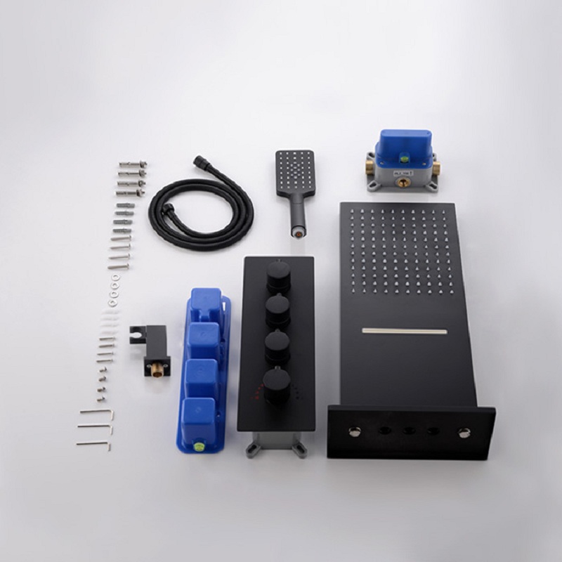 Modernes thermostatisches Duschsystem mit Handbrause in Mattschwarz