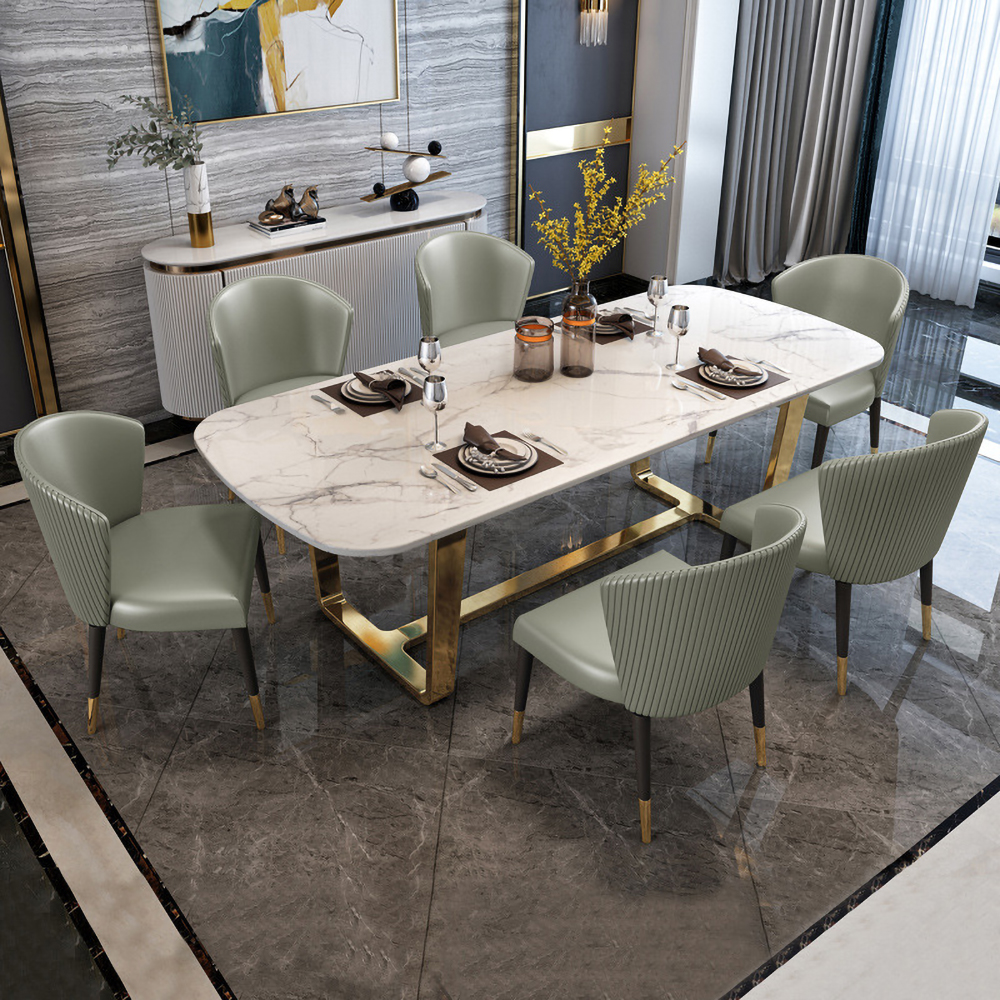 63" Modern Dining Table With Marble Top Stainless Steel Base in US