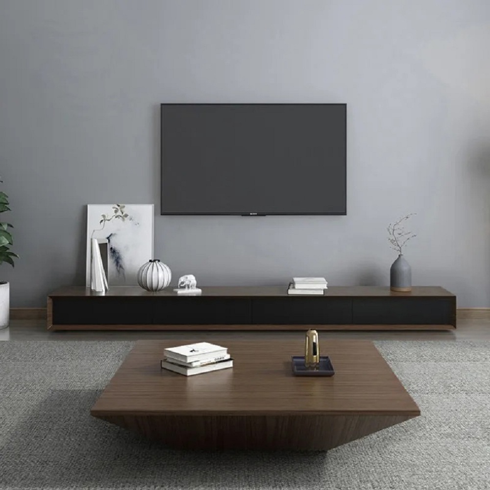 Modern Wood Walnut Coffee Table with Storage Square Coffee Table with 1-Drawer