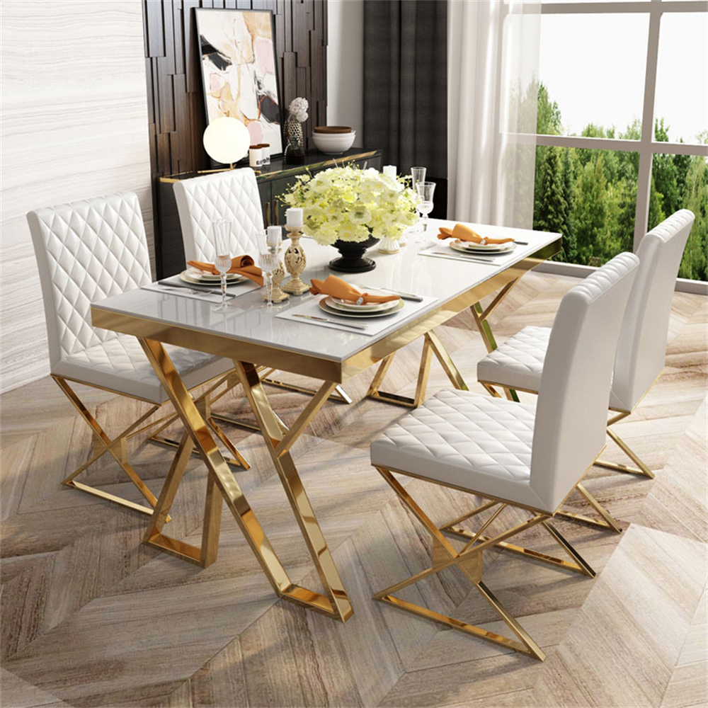 Dochic 55" Modern White Rectangle Tempered Glass Dining Table in US