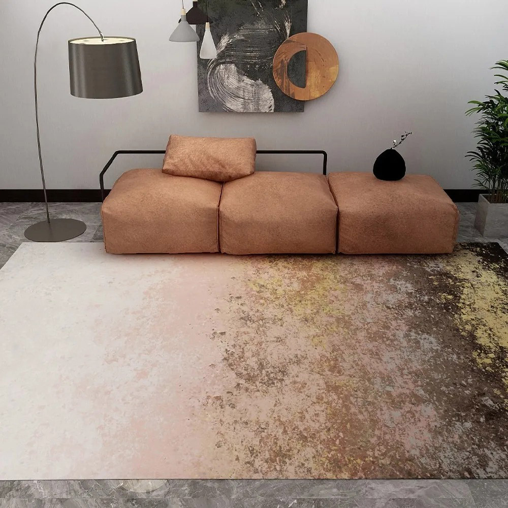 Abstract Modern Blue and Gold Rug Rectangle 6' X 8' Area Rug in US