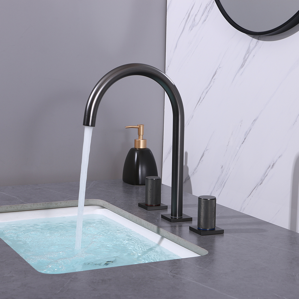 Black Bathroom Widespread Sink Faucet Double Knobs Solid Brass in US