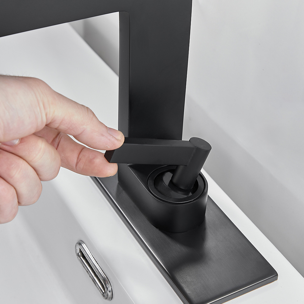 Matte Black Waterfall Single Handle Bathroom Sink Faucet Solid Brass with Escutcheon