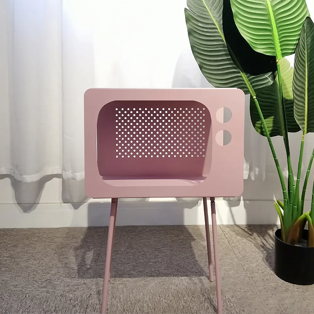 Stert Modern End Table in Television Shape Hollow Side Table in Fresh Pink