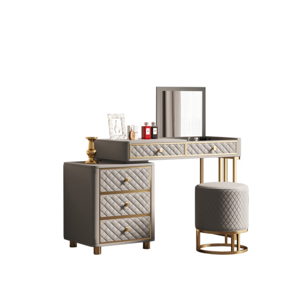 Grey Makeup Vanity Set Flip Top Dressing Table with Bedroom