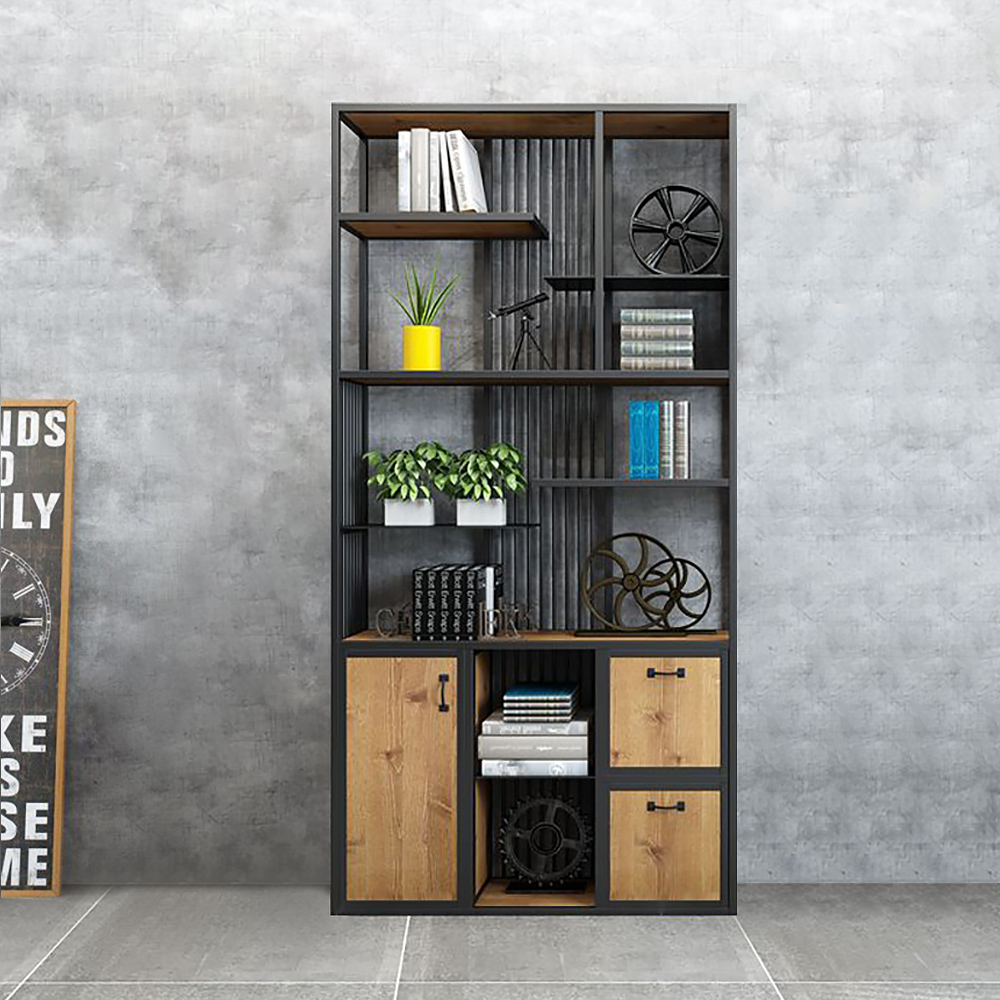 70" Industrial Etagere Bookshelf With Door in Metal in US