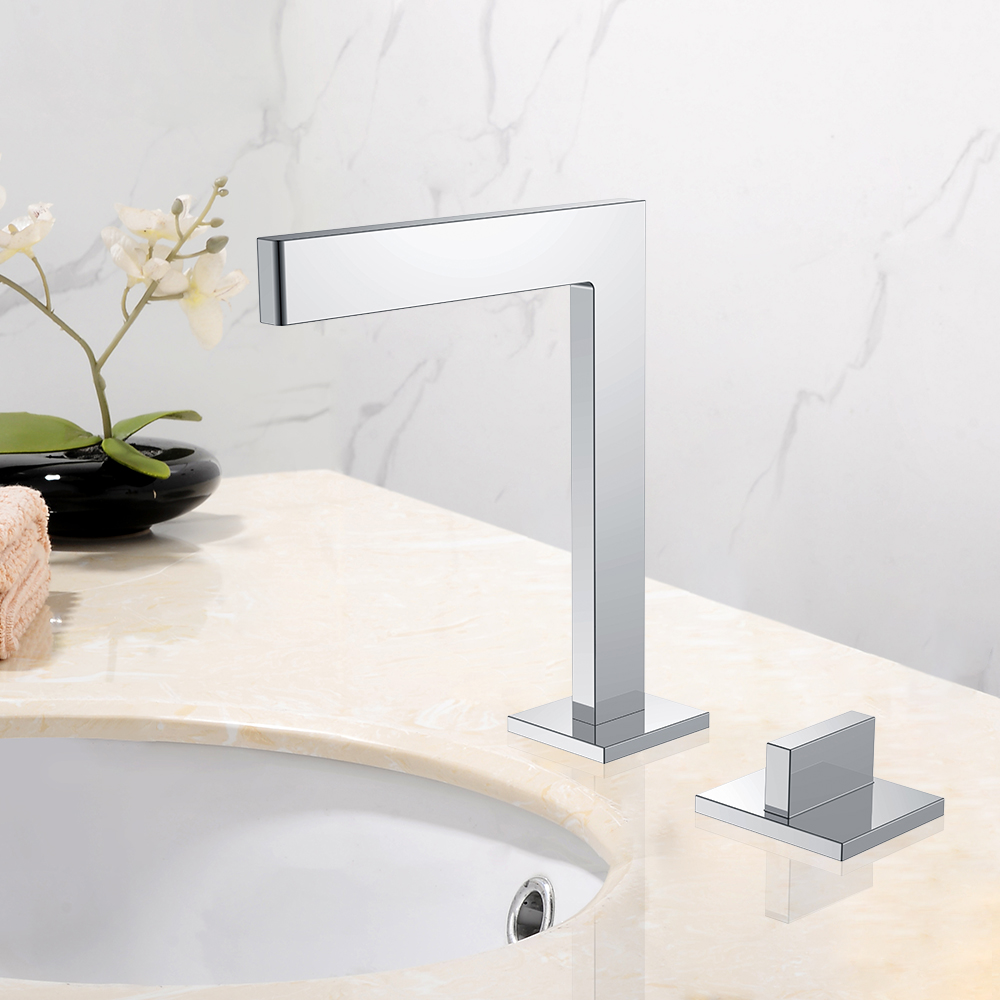 Single Handle Geometric Bathroom Sink Faucet Widespread Brass Polished Chrome in US