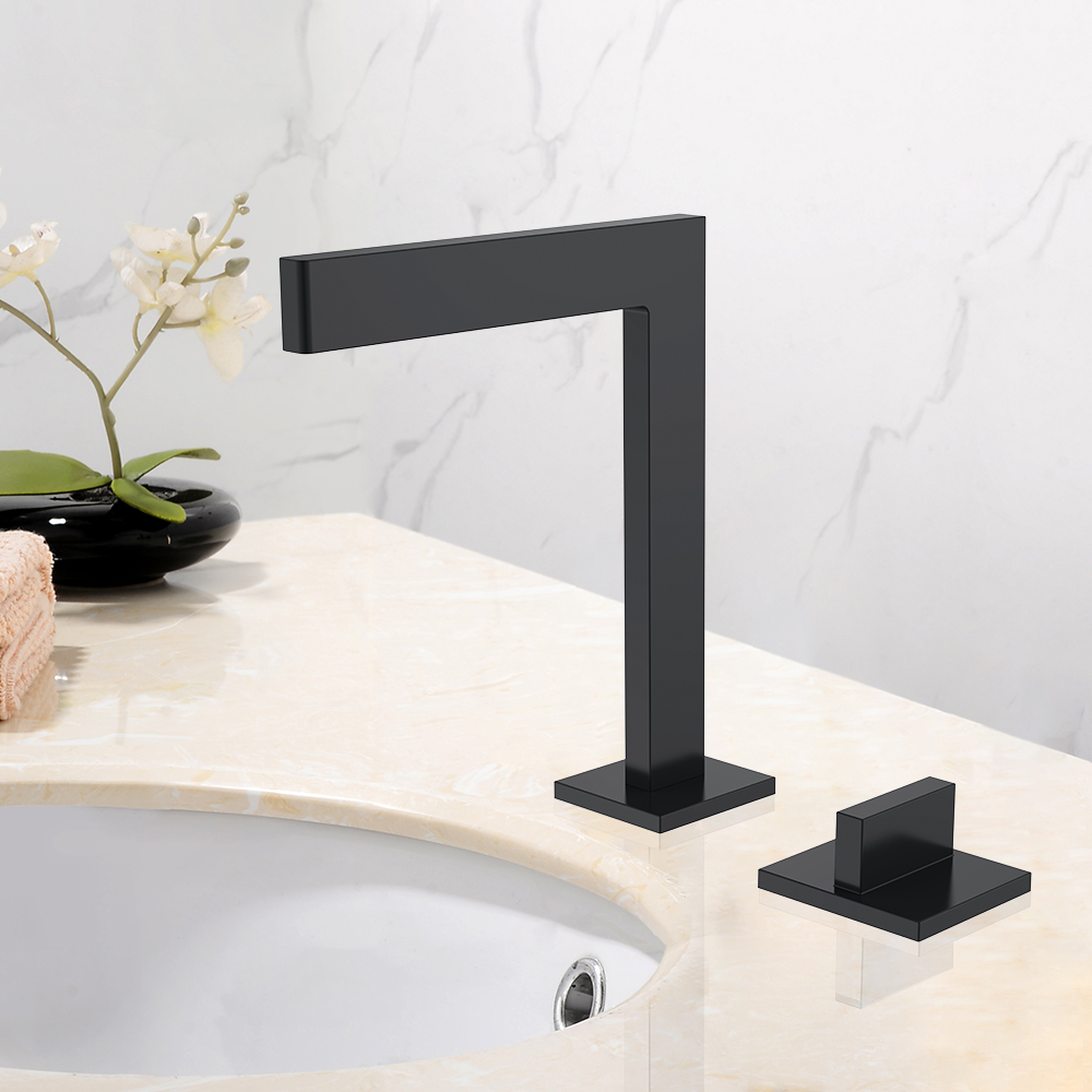Single Handle Geometric Bathroom Sink Faucet Widespread Brass Black in US