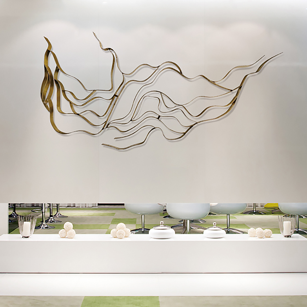 Luxury Abstract Wavy Lines Wall Decor Irregular Metal Wall Art in Gold for Living Room in US