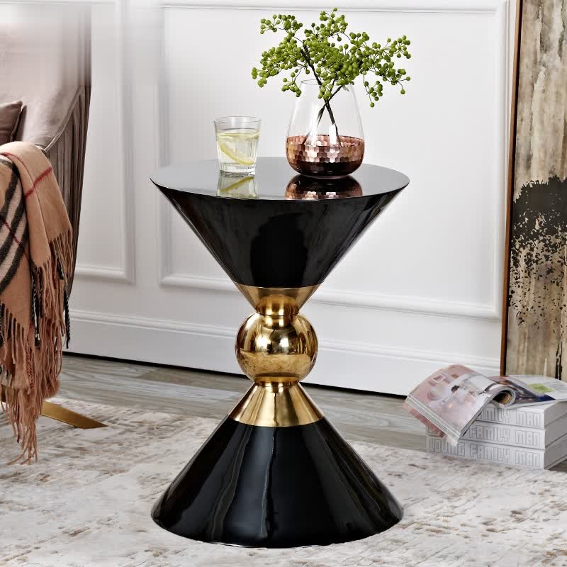 Modern Round Black End Table of Hourglass Fiberglass in Large