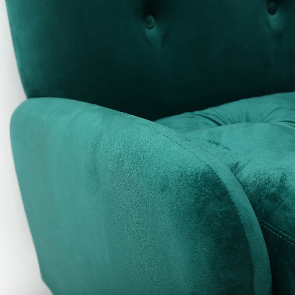 Scandinavian Green Velvet Chaise Lounge Chair with Ottoman & Adjustable