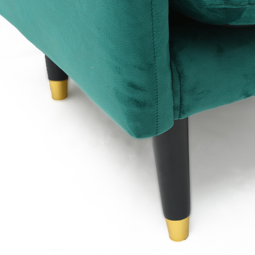 Scandinavian Green Velvet Chaise Lounge Chair with Ottoman & Adjustable