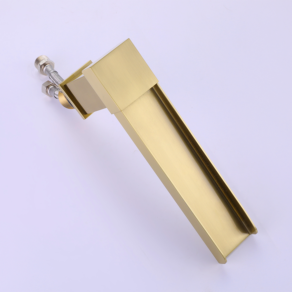 Mill Deck-Mount Waterfall Roman Bathtub Filler Faucet with Handshower in Brushed Gold