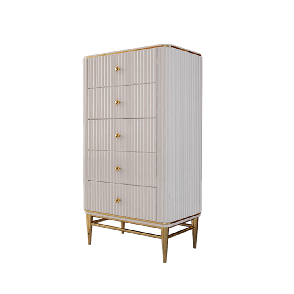Bline 25.6" Chest Light Luxurious White & Gold 5-Drawer Dresser