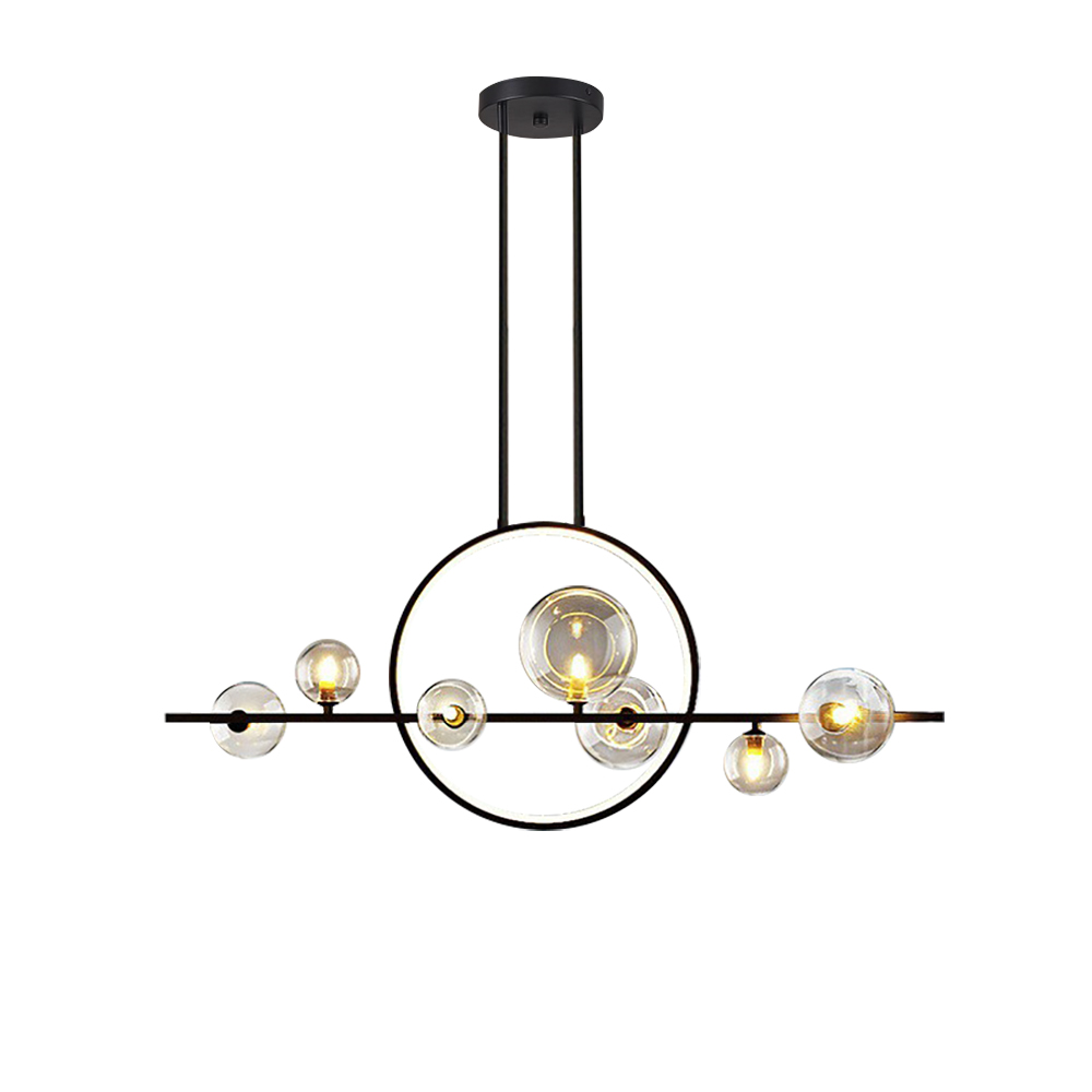 Bubi Minimalist 7-Light Glass Globe Shade Black Kitchen Island Light for Dining Room