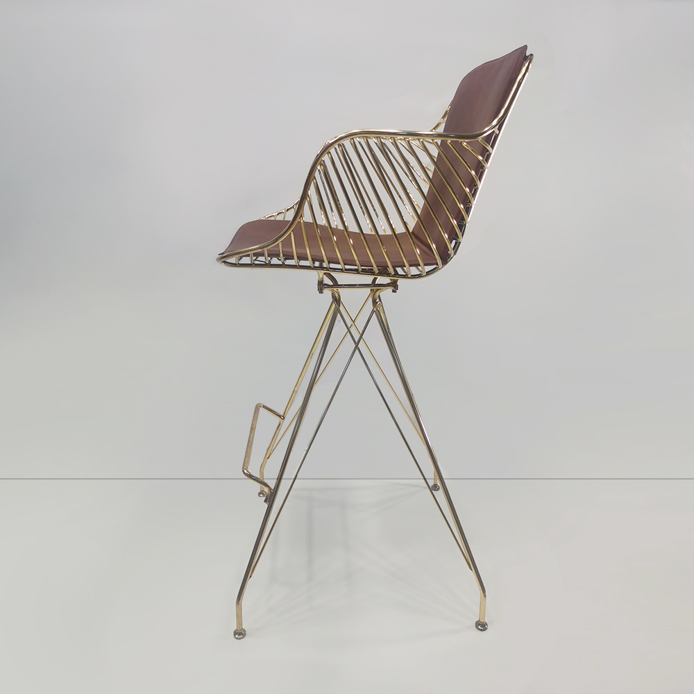 43" Mid-Century Modern Brown PU Leather Full Back Bar Stool with Carbon Steel Frame