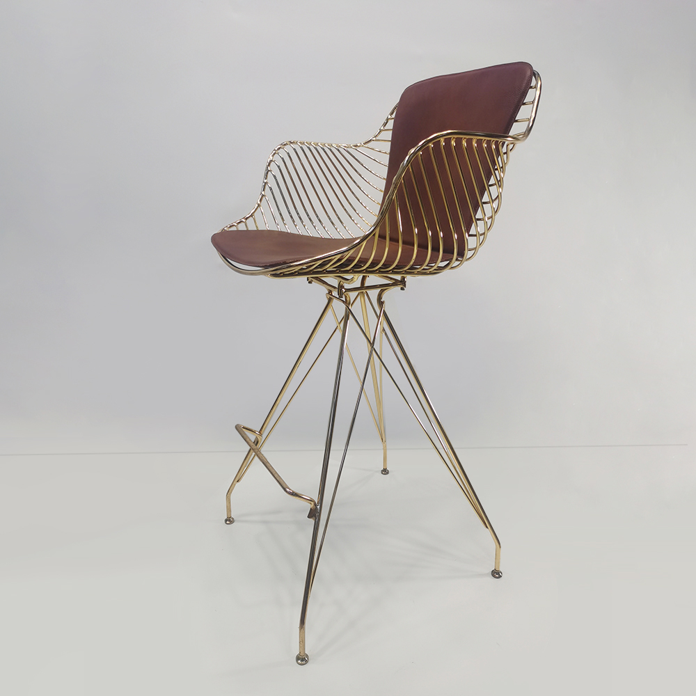 43" Mid-Century Modern Brown PU Leather Full Back Bar Stool with Carbon Steel Frame