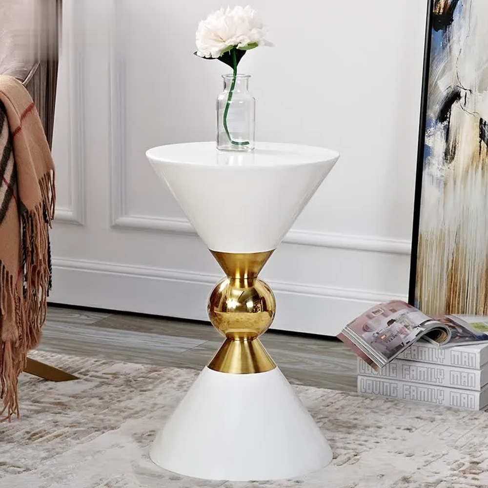 Modern Round White End Table of Hourglass Fiberglass in Small in US