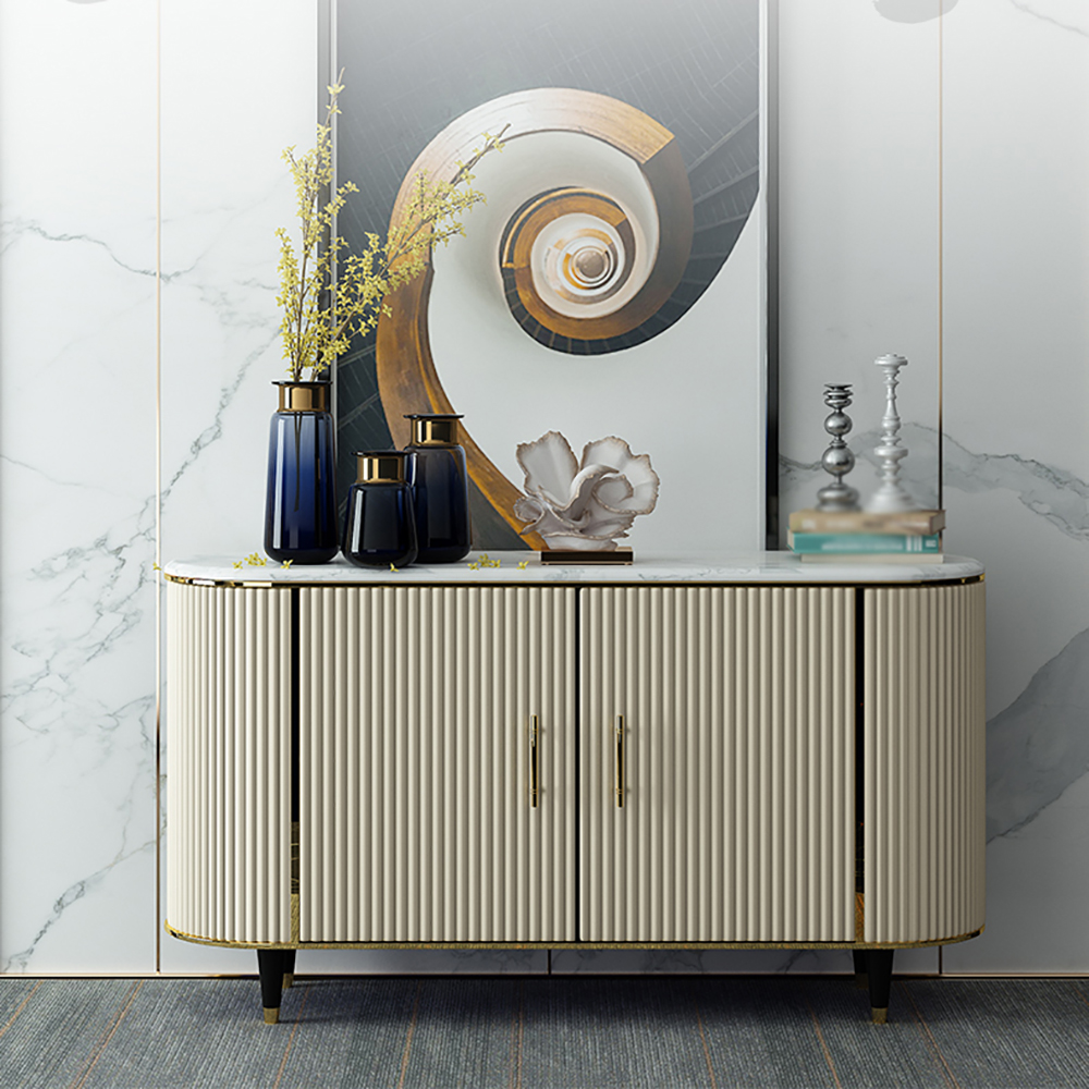 Texturine Modern Beige Faux Marble and Mdf 2-door Sideboard Cabinet With Metal Handles in US