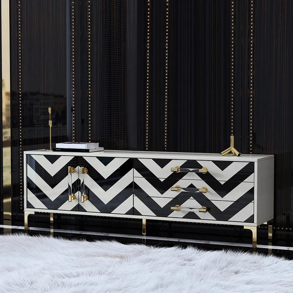 Waveo 79" Modern Black and White Tv Stand With Drawers Storage for 85 Inch Tv in US