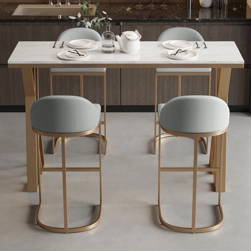 Juego de 2 taburetes altos de cuero sintético gris moderno con respaldo para isla de cocina