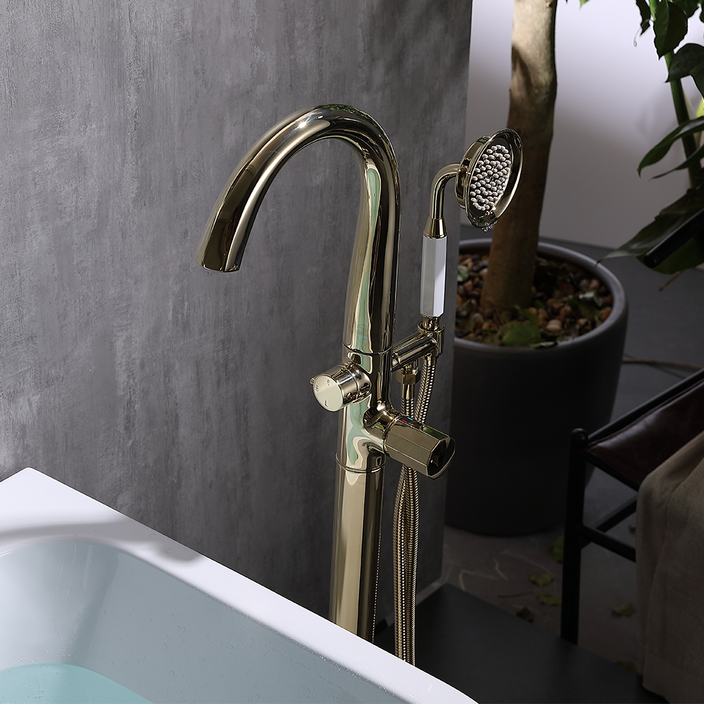 Missic Freestanding Tub Filler Faucet with Handheld Shower Solid Brass