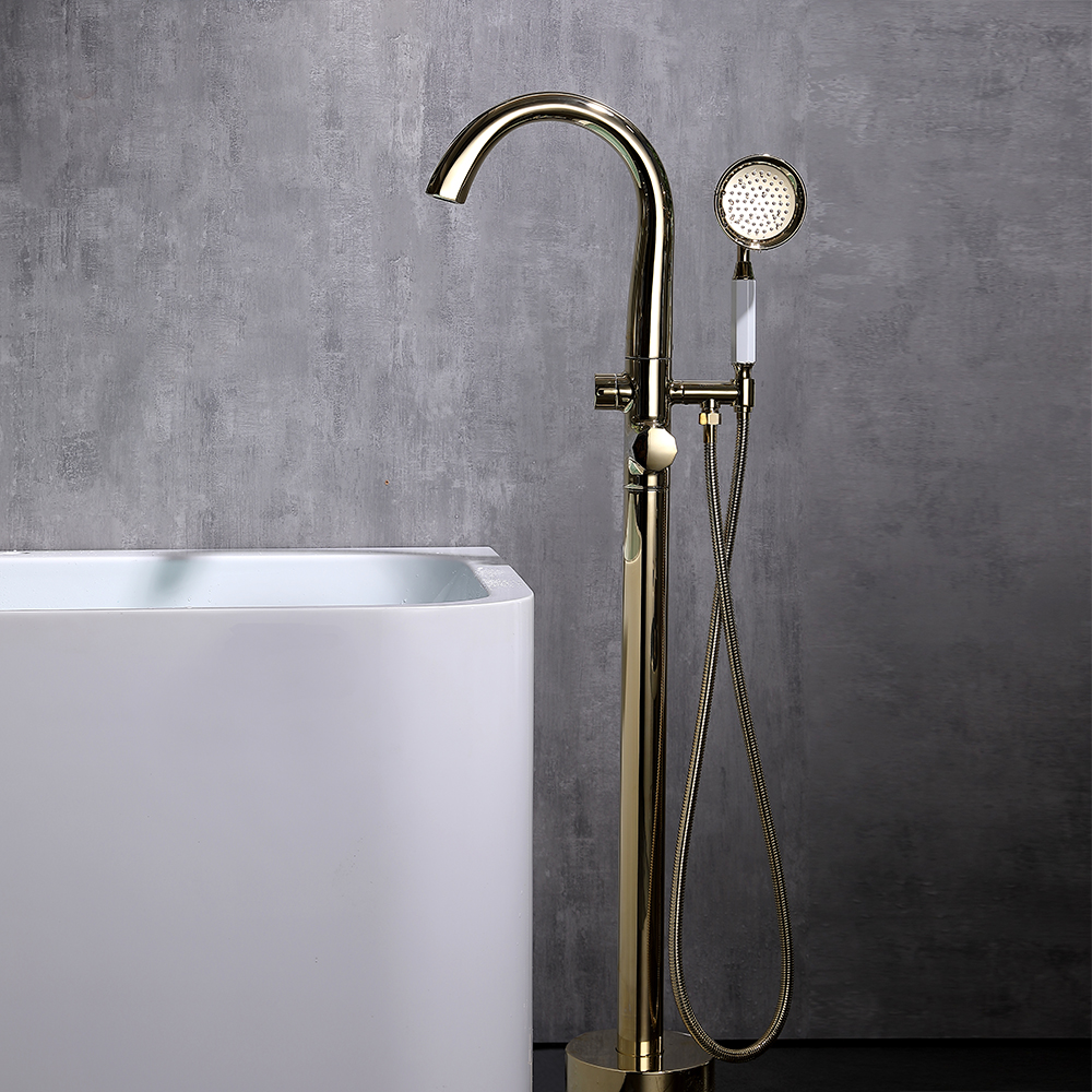 Missic Freestanding Tub Filler Faucet with Handheld Shower Solid Brass