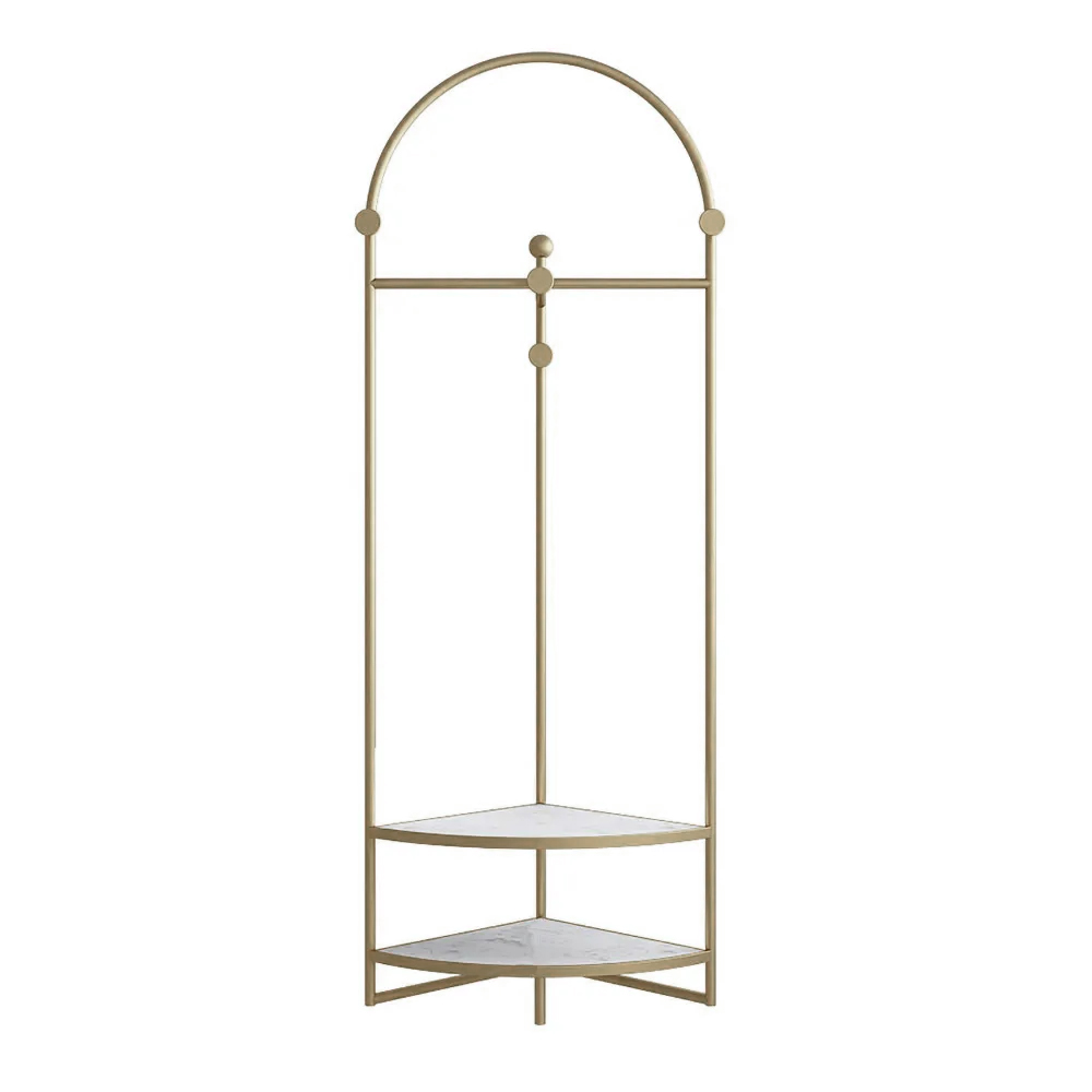 Faux Marble Gold Corner Coat Stand with Shelf and Hanging Rail Closet