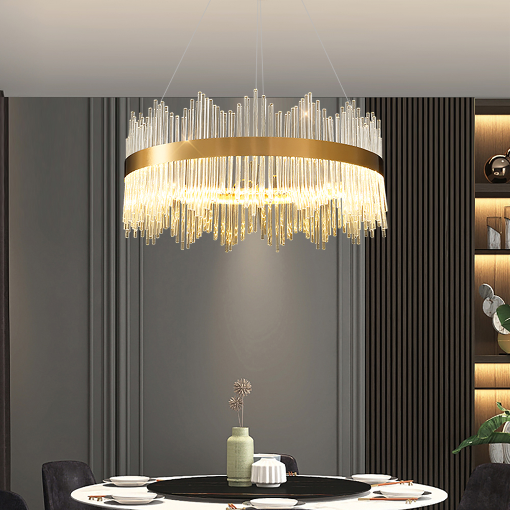 Striaged Modern Glass Chandelier With Round Frame in Brass With Adjustable Cables in US