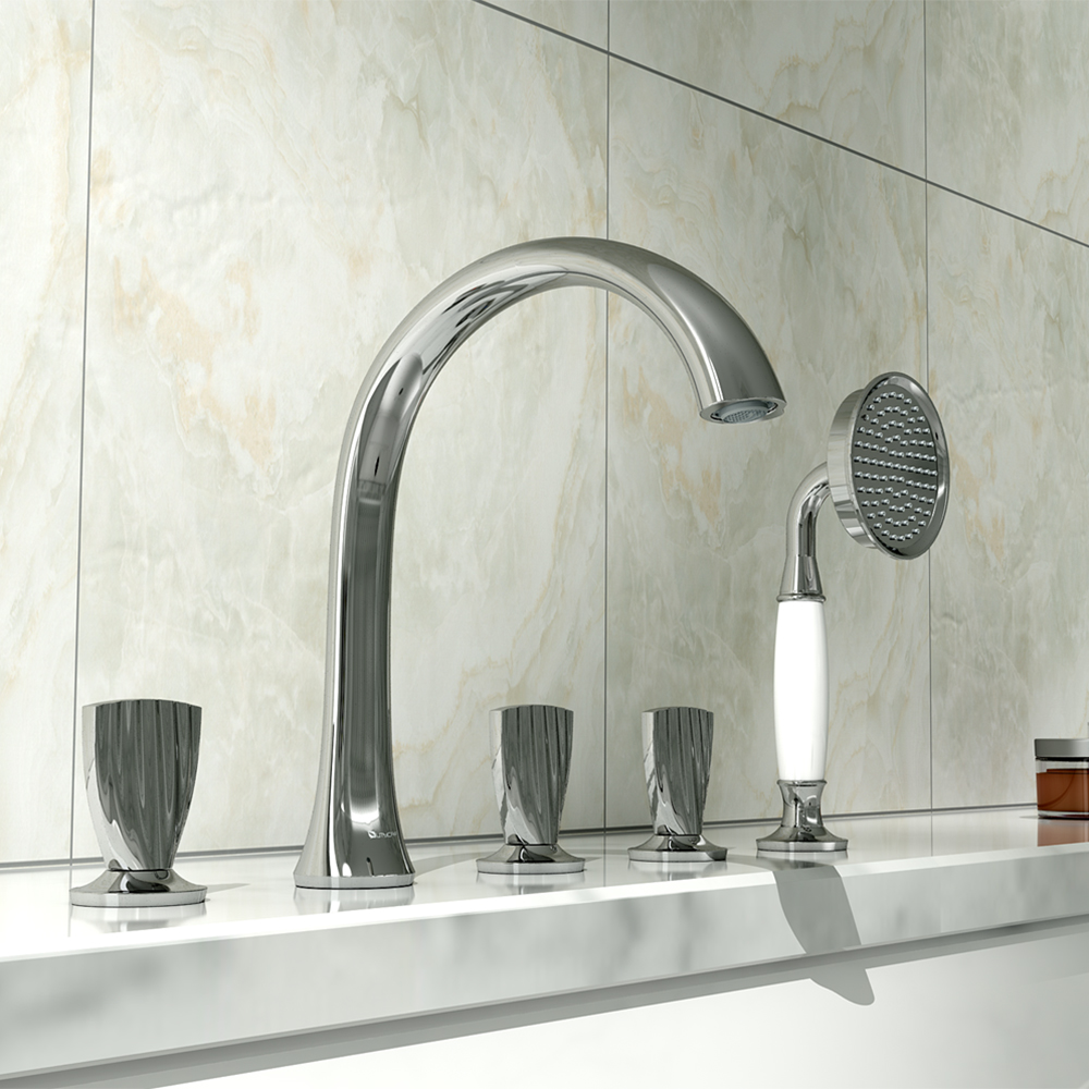 Veric Deck Mounted Roman Bathtub Faucet With Handshower Solid Brass in US