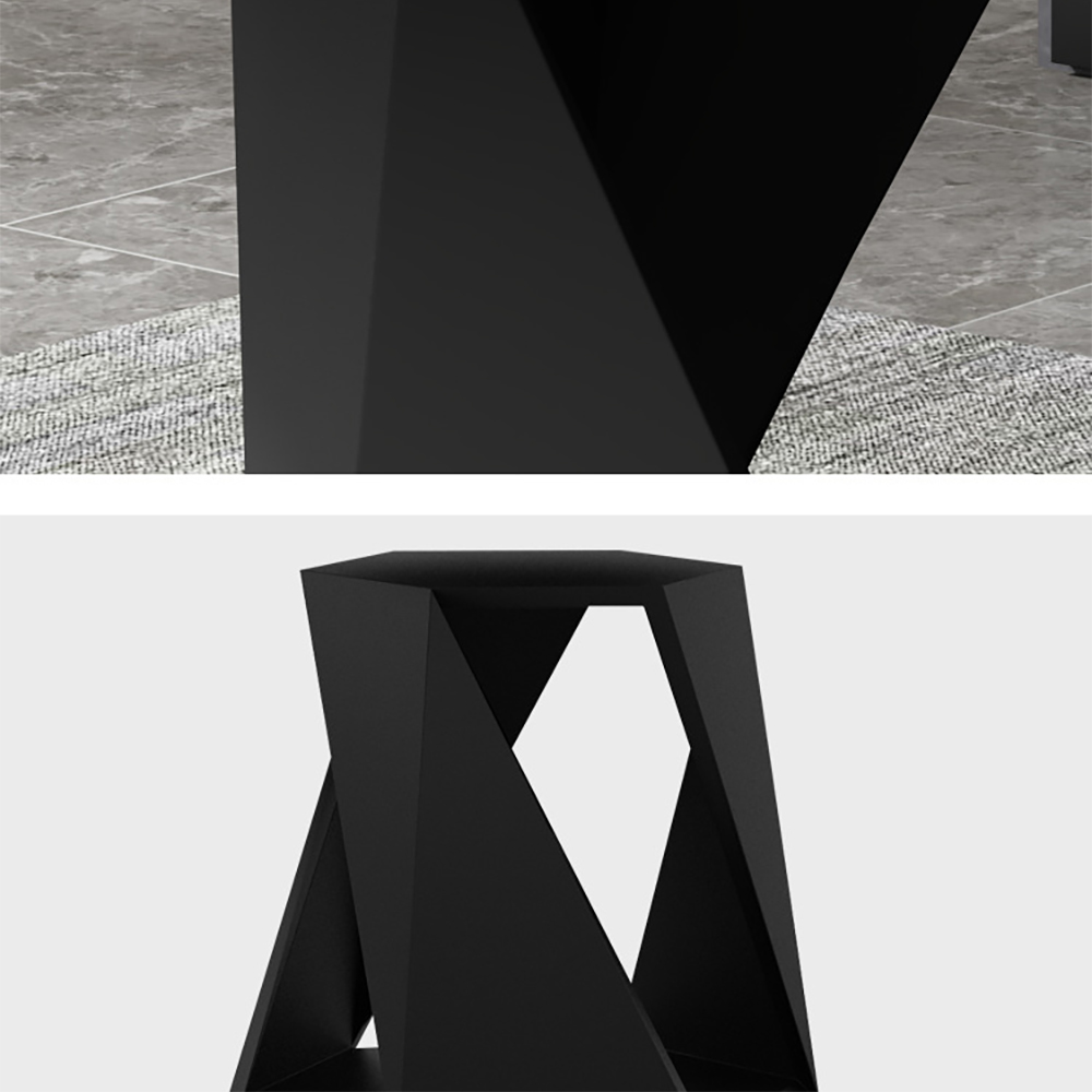 Mhexagon 51.2" Classic Black Round Sintered Stone Top Dining Table Carbon Steel Base