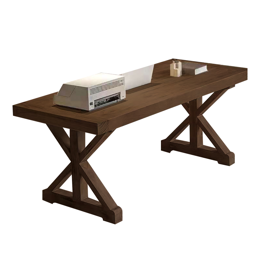 Vintage Style Walnut Pine wood Office Writing Desk with Trestle Leg in Natural Farmhouse Home Office Furniture Rectangular (47.2")