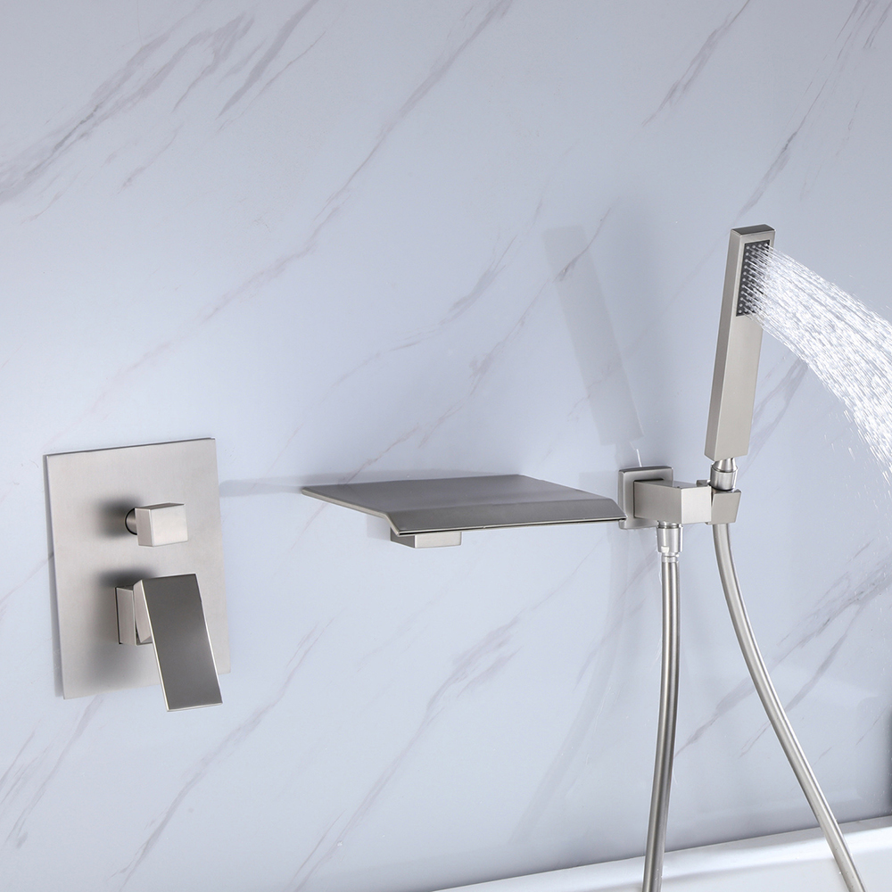 Solid Brass Single Handle Wall Mount Tub Faucet in Brushed Nickel in US