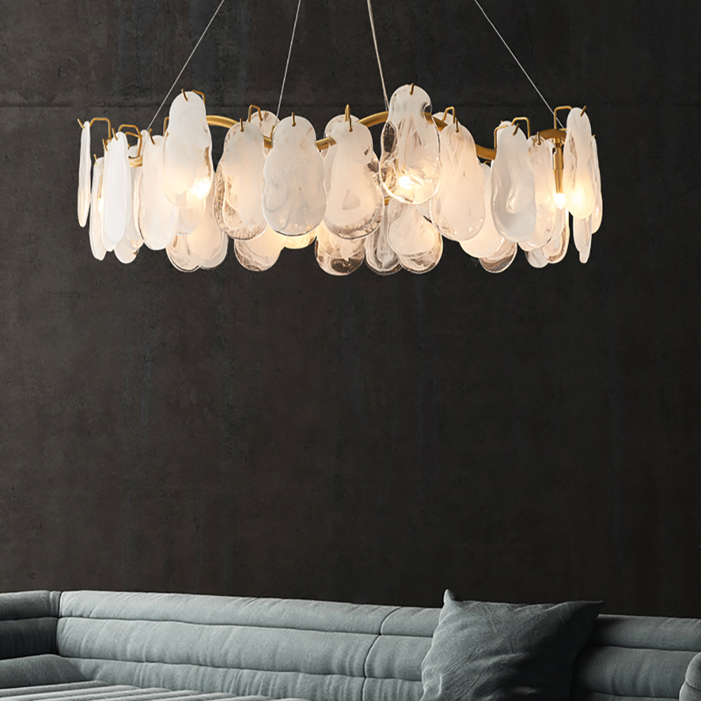 Cloude Modern 8-Light Tiered Cloud Glass Chandelier with Adjustable Cables