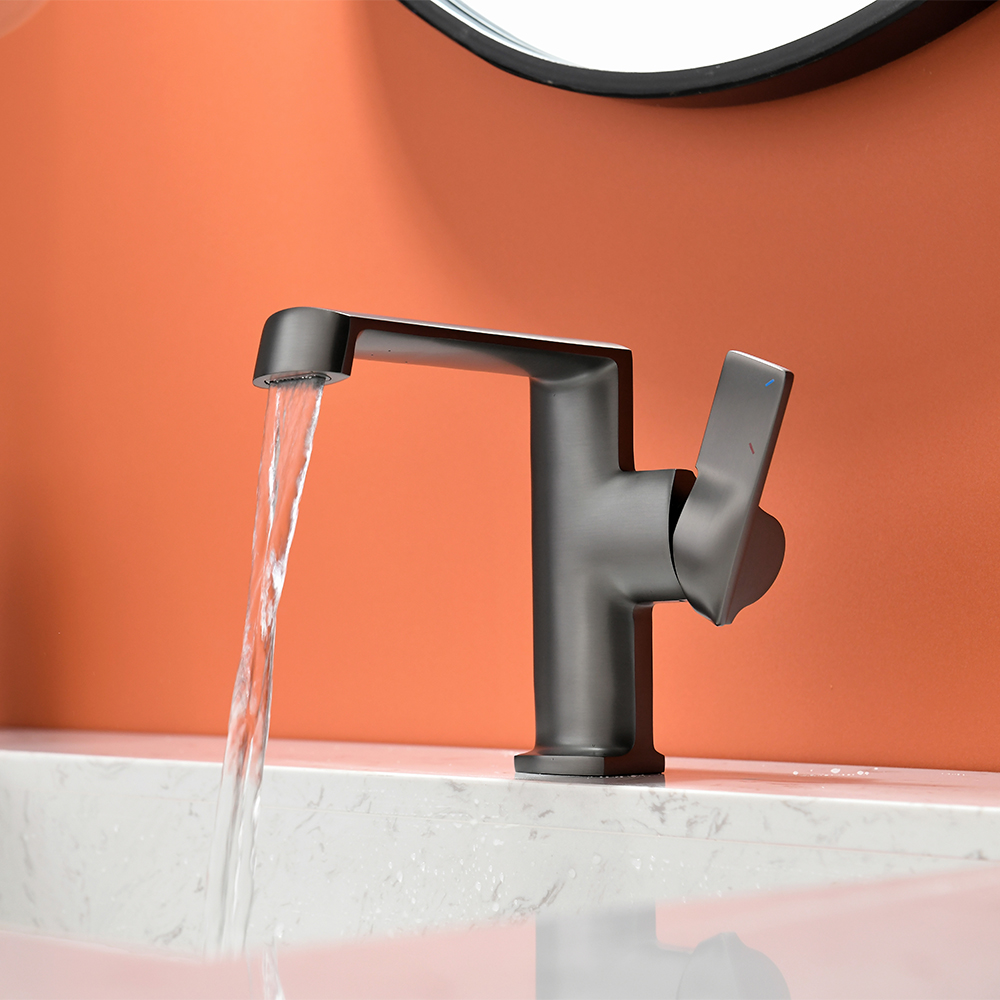 Monobloc Bathroom Basin Tap Solid Brass Single Lever Handle in Gunmetal ...
