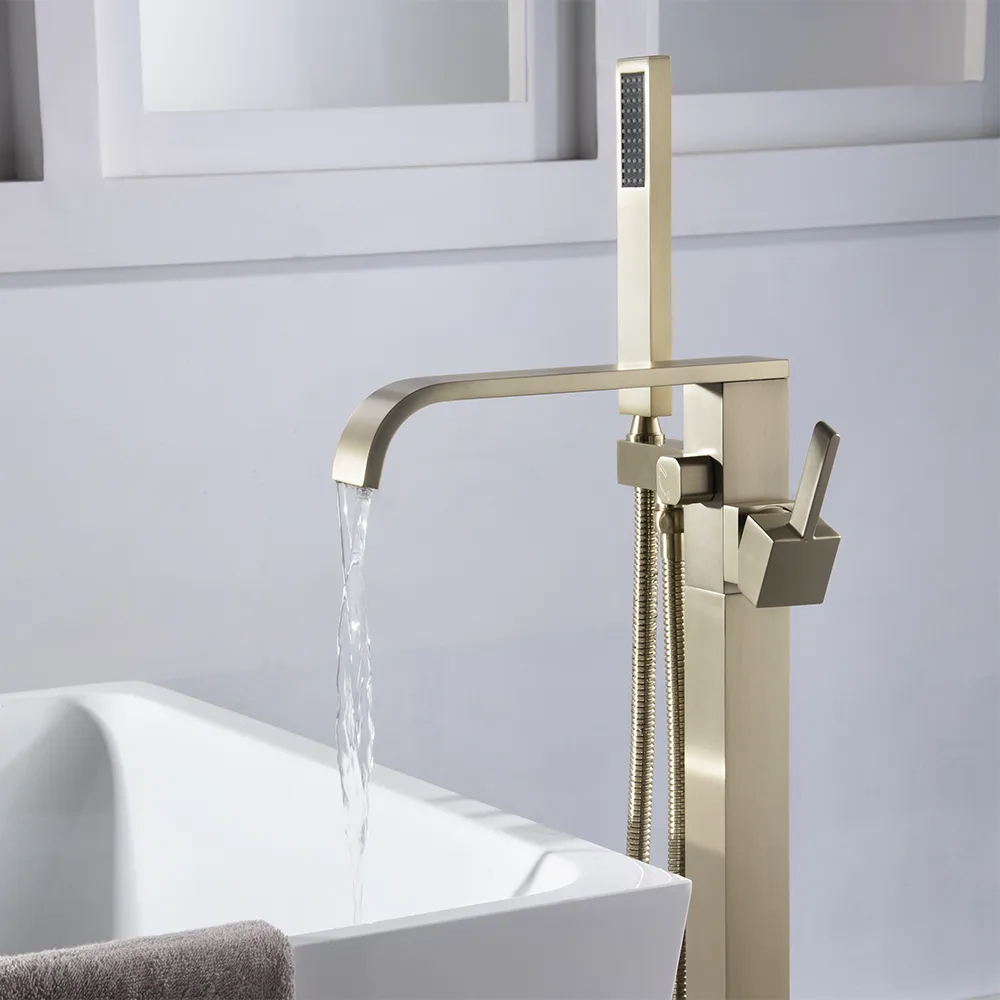 Dree Floor Mounted Tub Filler Single Handle Freestanding Bathtub Faucet Handheld Shower