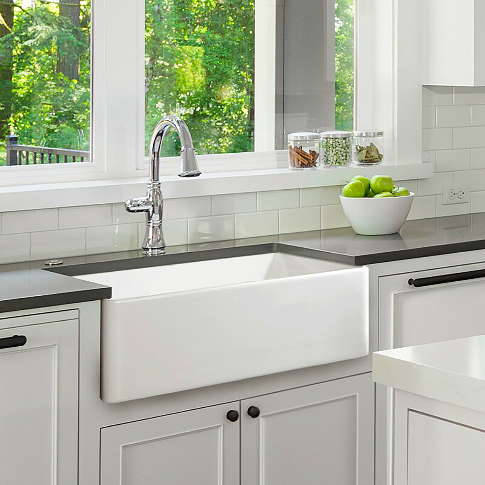 30'' Farmhouse Kitchen Sink Fireclay Rectangular Undermount Single Bowl in White in US
