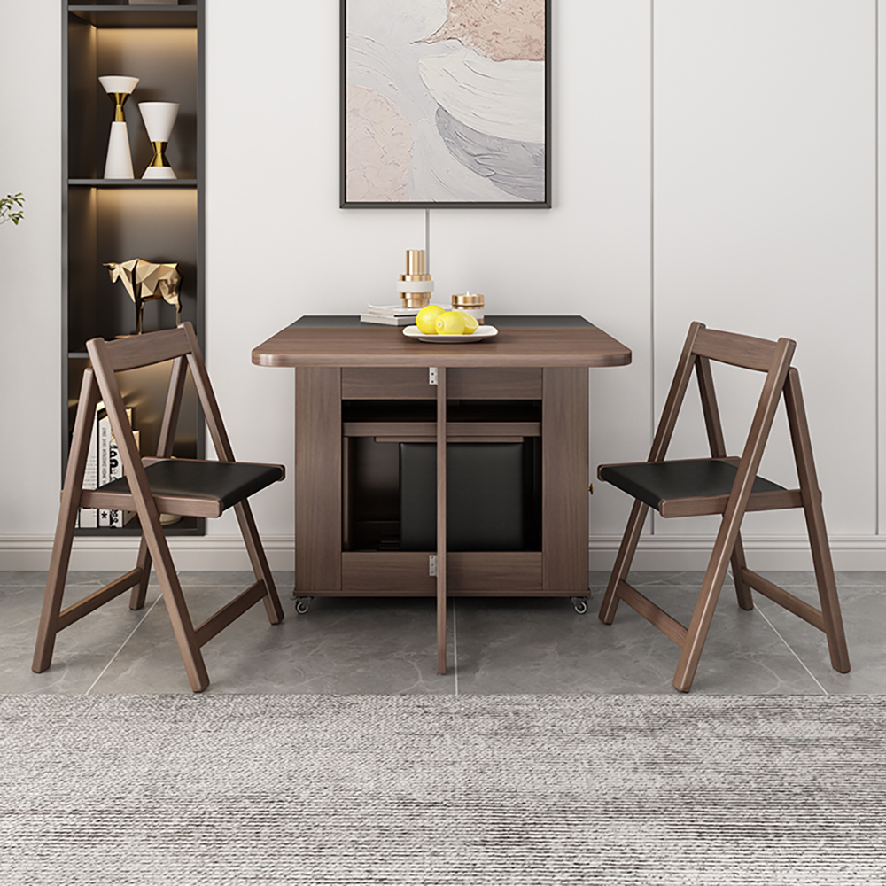 Dining Table Set 59" Rectangle Expandable Dining Table Ash Wood Foldable Walnut with 4 Chairs